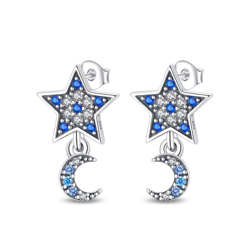 925 Silver Fashion Starry Moon Sun Series Stud Earring Zircon For Women Exquisite Daily Wear Jewelry Accessories Gifts