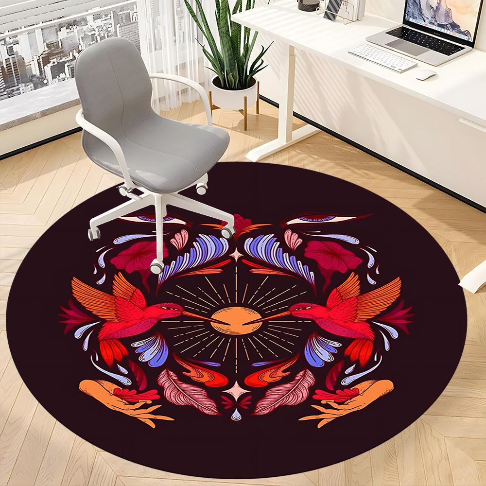 1pc Hummingbird Flowers Office Round Area Rug, Indoor Mat Suitable For Office, Under Office Chairs Bedroom Living Room Home Decor, Room Deco