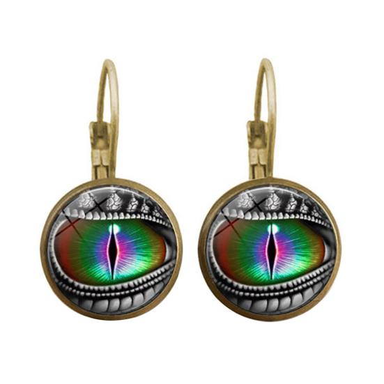 

Винтажные глаза дракона, кабошон, стеклянный круглый кулон, женские серьги на рычаге, подарок бронзовый