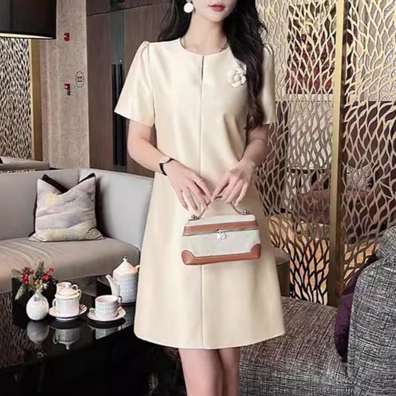 

ZANZEA Женские модные платья с круглым вырезом, однотонные, с коротким рукавом, с декоративным цветочным принтом M бежевый