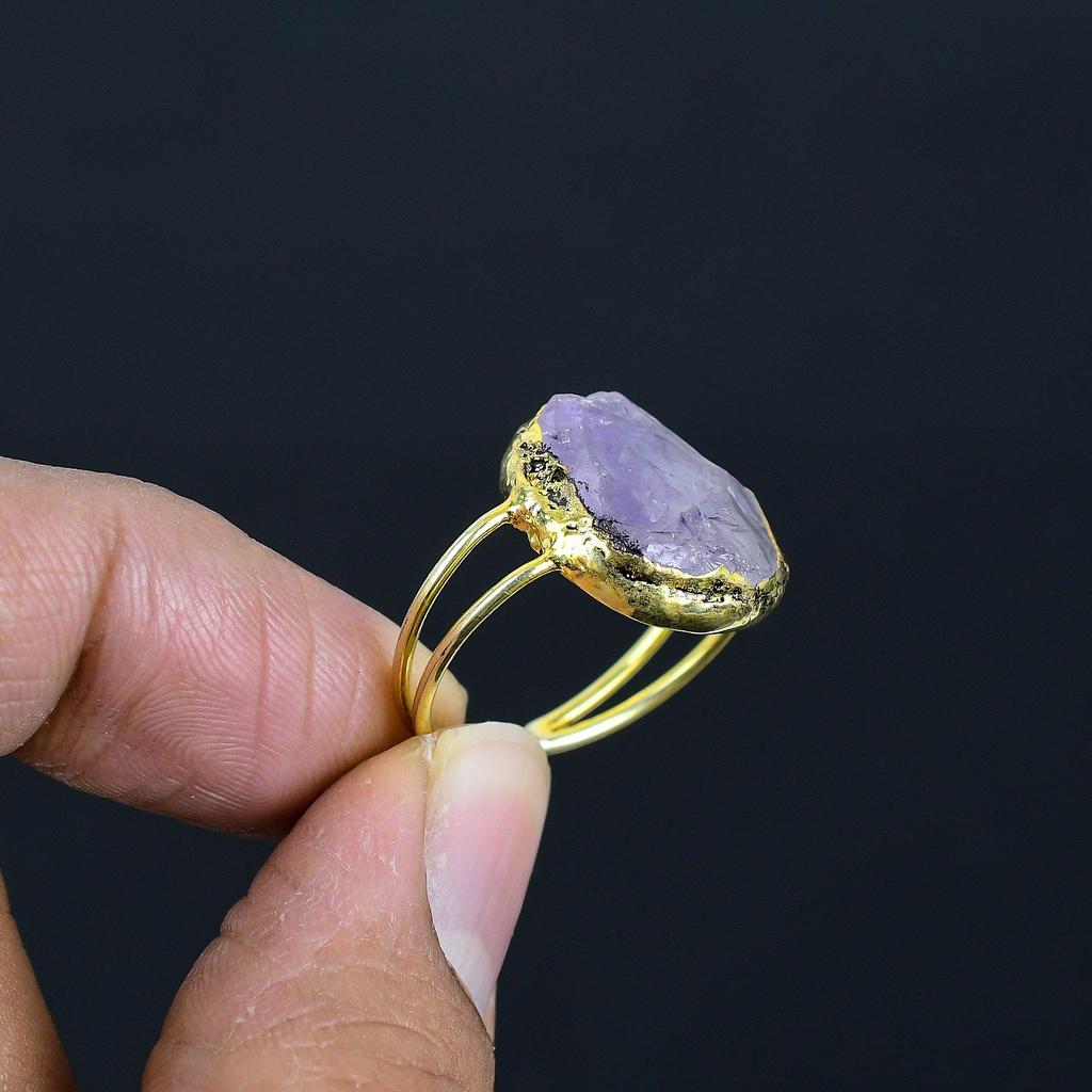 Amethyst Handmade Gemstone Ring, Copper Electroformed Ring Antique Jewelry, Adjustable Ring Engagement Gift