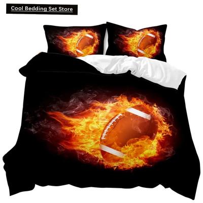Set de cuvertură de pilota fotbal Fotbal cu foc Set de lenjerie de pat pentru tineret Sport pentru adolescenți Fotbal, dublu, Queen King Size, din poliester.