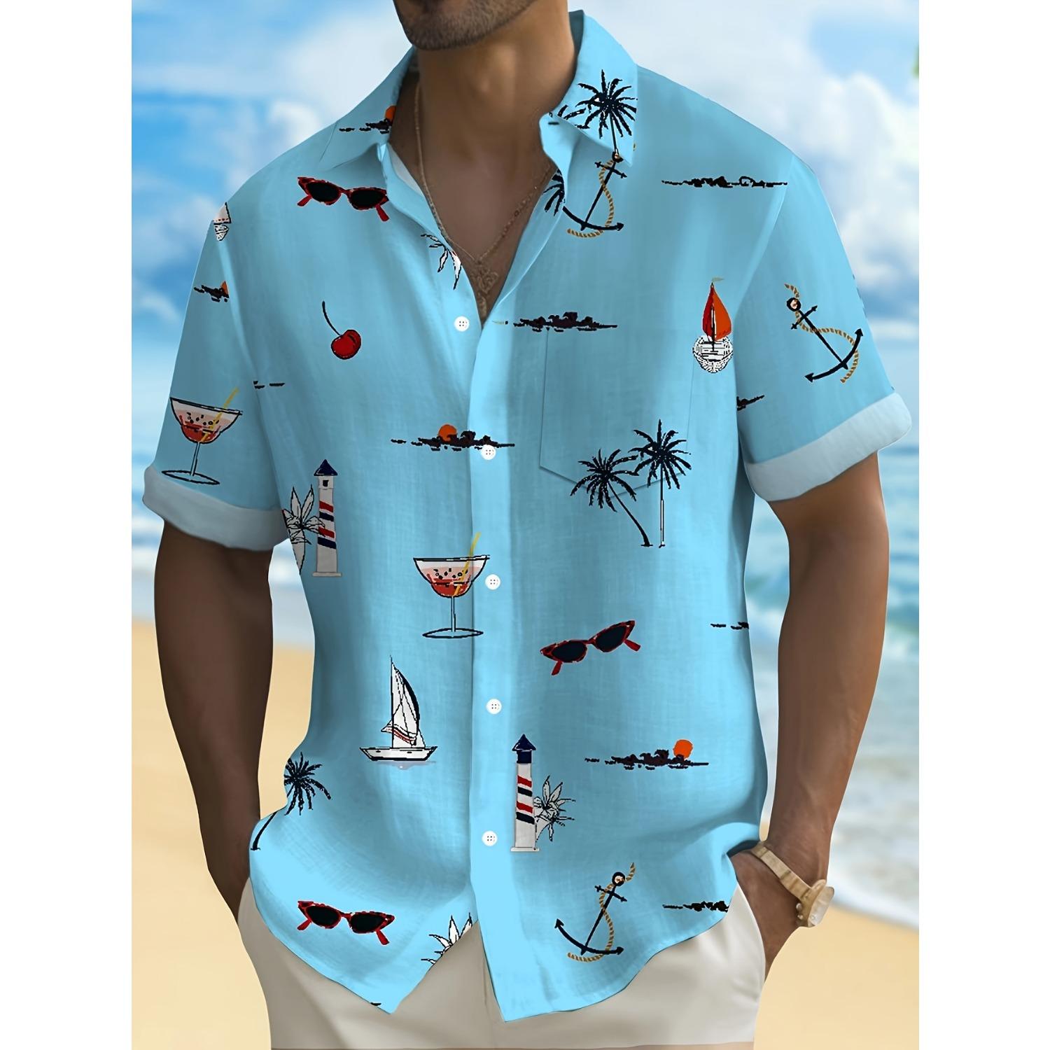 

Men s Hawaiian printed short sleeved shirtc 5XL
