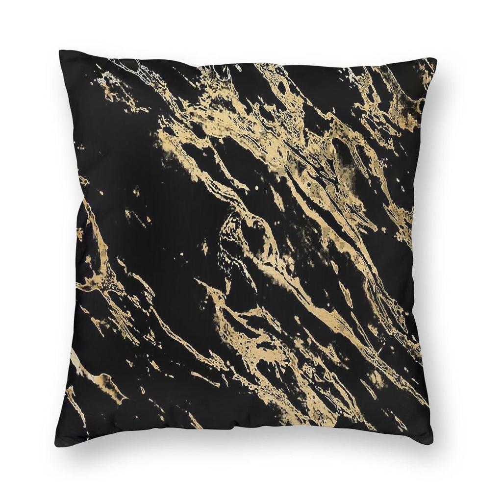 Golden Black Marble Square Pillowcase Polyester Linen Velvet Printed Zip Decor Home Cushion Cover Wholesale