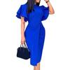 Formal Dress Solid Color Split Hem Summer Slim Crew Neck Dress for Wedding
