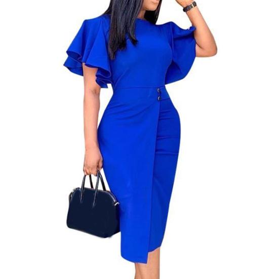 Formal Dress Solid Color Split Hem Summer Slim Crew Neck Dress for Wedding