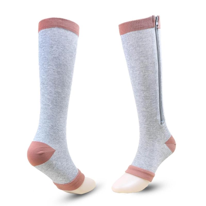 Zipper Compression Socks for Women and Men Over the Calf Knee High 15-20mmHg Open Toe Compression Stockings for Walking