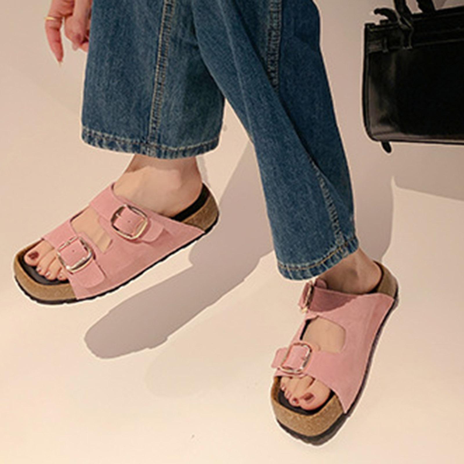 Vintage Platform Suede Sandals For Women Soft Cork Footbed Summer Slides With Adjustable Sandalias Femininas SandáLia Feminina 35 розовый