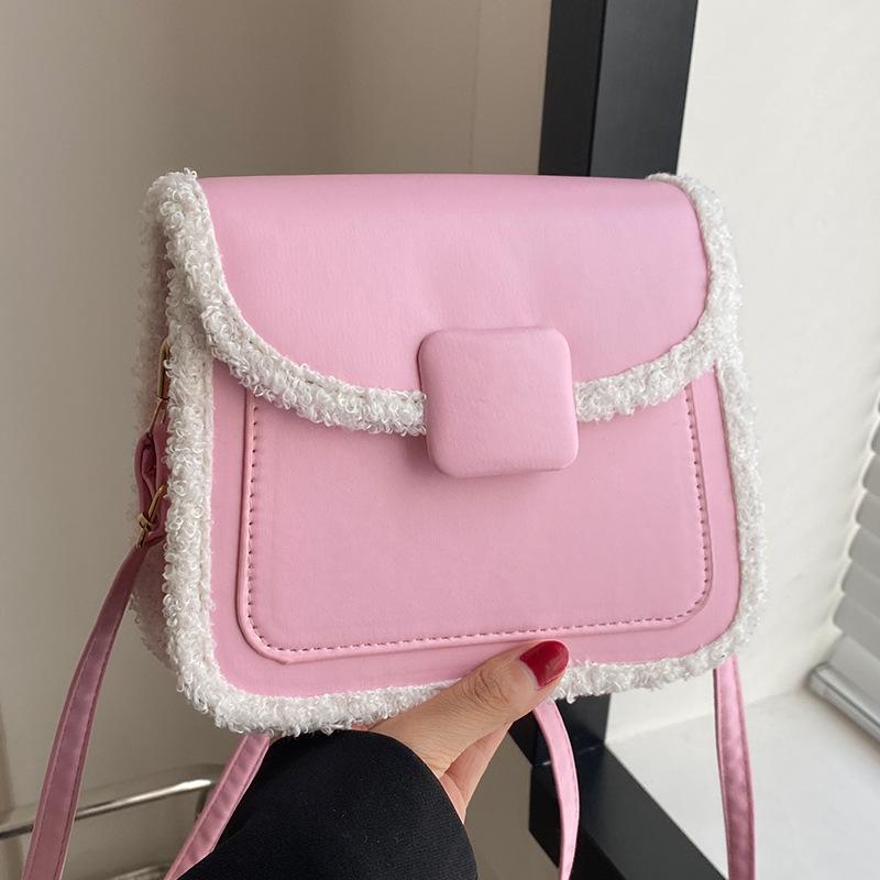 A New Winter Multi Purpose Korean Style Ins Patchwork Texture Single Shoulder Crossbody Bag with A Feminine Touch and A Small Square Bag