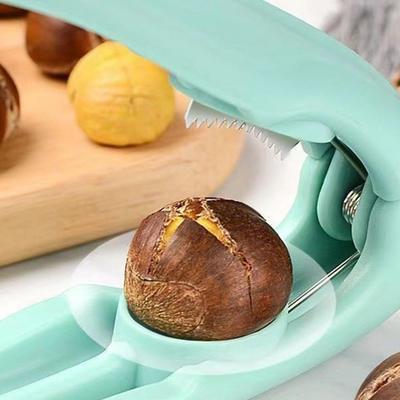 2Pcs Chestnut Opener Tool Stainless Steel Nut Cracker with Ergonomic Handle 3-in-1 Walnut Pecan Clip Cutter