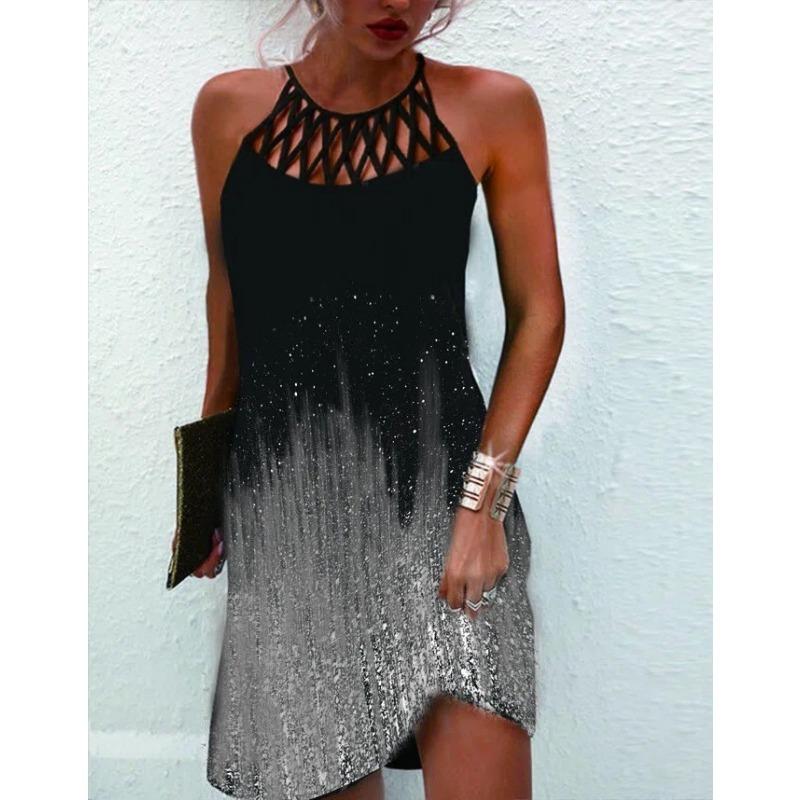 European and American Spring and Summer New Ethnic Style Positioning Printing Mesh Belt Sleeveless Casual dress Women's Clothing