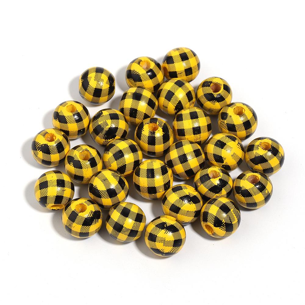 20pcs/lot Checkered Pattern Round Balls For Jewelry Making Wooden Beads Loose Spacer Beads DIY Bracelet Necklace Accessory