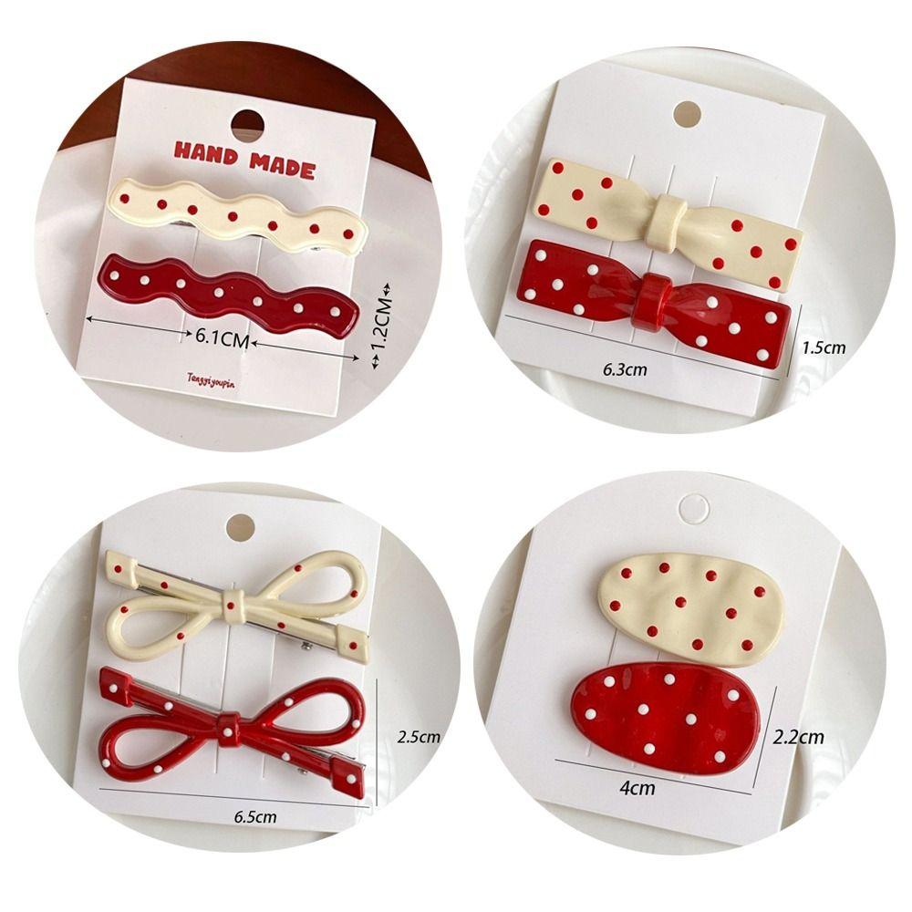 Fashion Red Retro Hair Clip Seamless Headdress Hair Barrettes Polka Dot Bowknot Hairpin for Women Girls