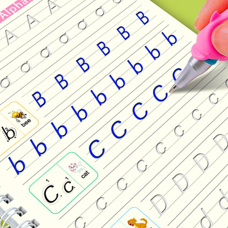 4pcs Magic Groove Practice Copybook Pen Preschools English Verison Kids Calligraphy Children Reusable Writing Book Free Wiping
