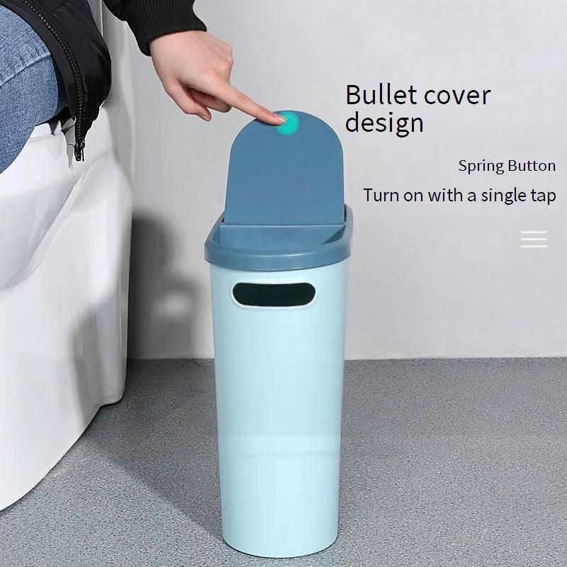 Trash Can for Home Use, High-Quality Bedroom Press-Type Trash Bin with Lid, Kitchen Bathroom Gap Paper Basket