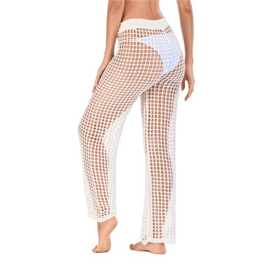 Beach Pants Sexy Hollow Out Polyester Crochet Net Women Cover Up Pants for Vacation