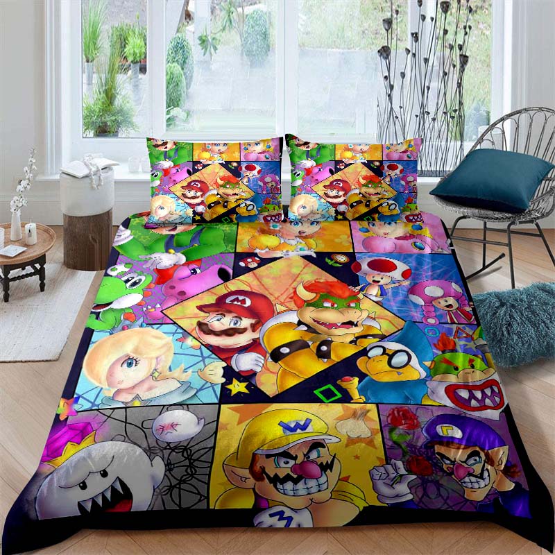 Star-patterned three-piece bedding set (Super Mario game) - includes one duvet cover and two pillowcases221