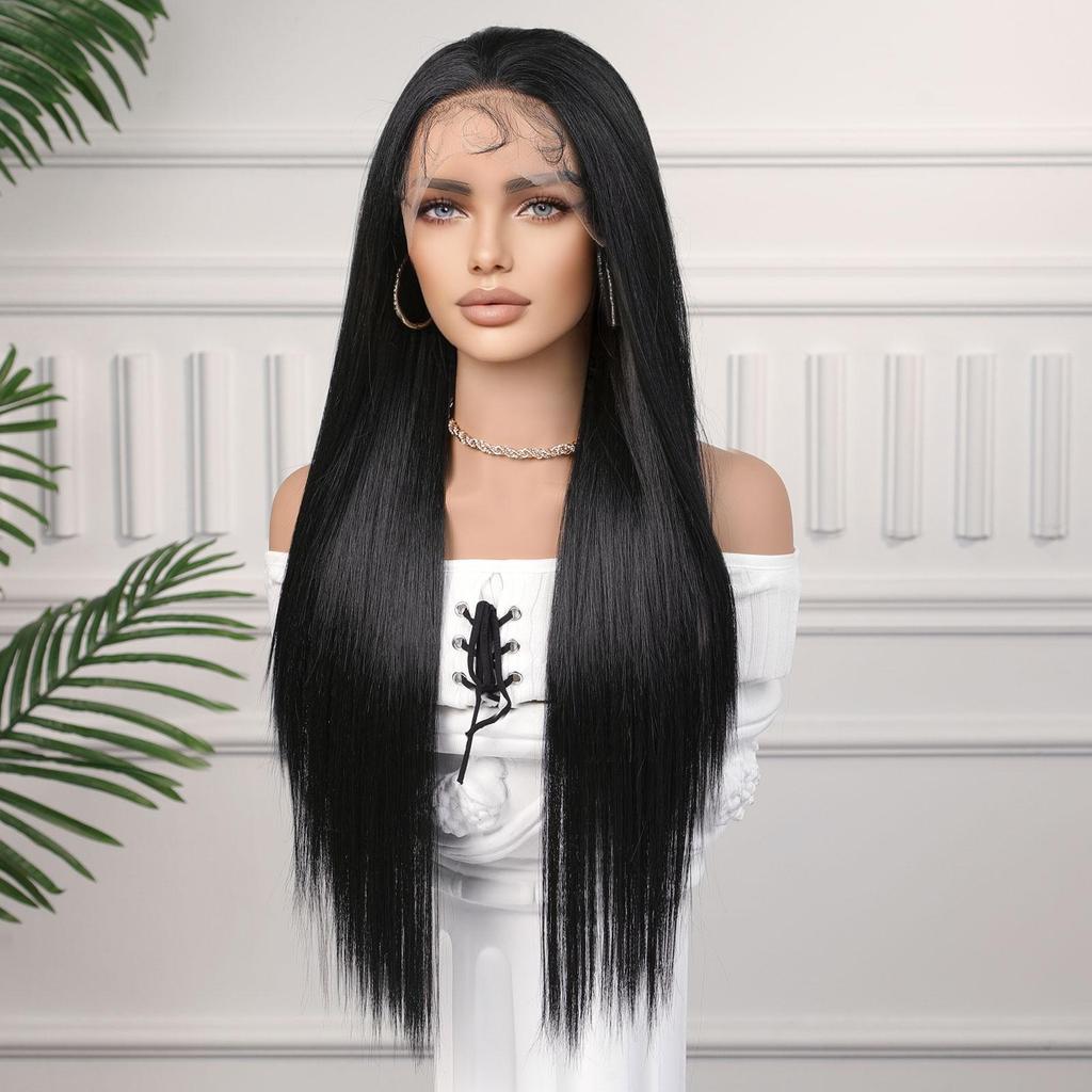 ALAN EATON Women's Fashion 13x4 Lace Front Wigs Black/Golden/Blonde Synthetic Long Straight Wig with Baby Hair for Women 180 Density