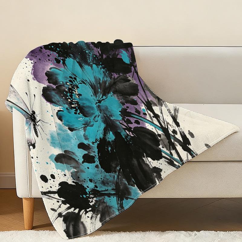 Soft Flannel Throw Blanket Lightweight, Warm Cozy, Floral Butterfly Print, Perfect for Home, Bay Window Decor, Christmas & Halloween