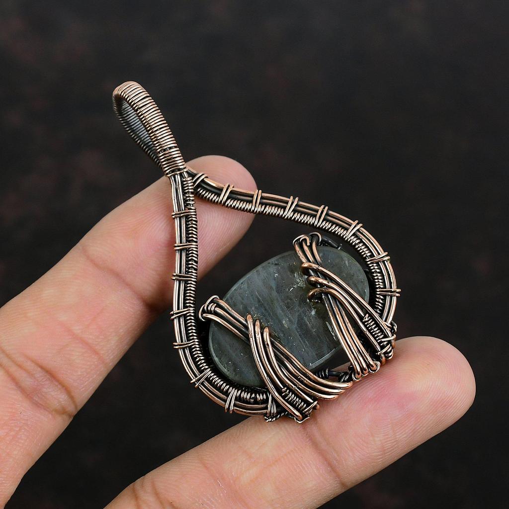 Labradorit Anhänger Kupferdraht umwickelt Edelstein Schmuck Handgefertigt Kupferanhänger Einzigartiges Design Schmuck Drahtumwickelter Anhänger Geschenke für Mutter