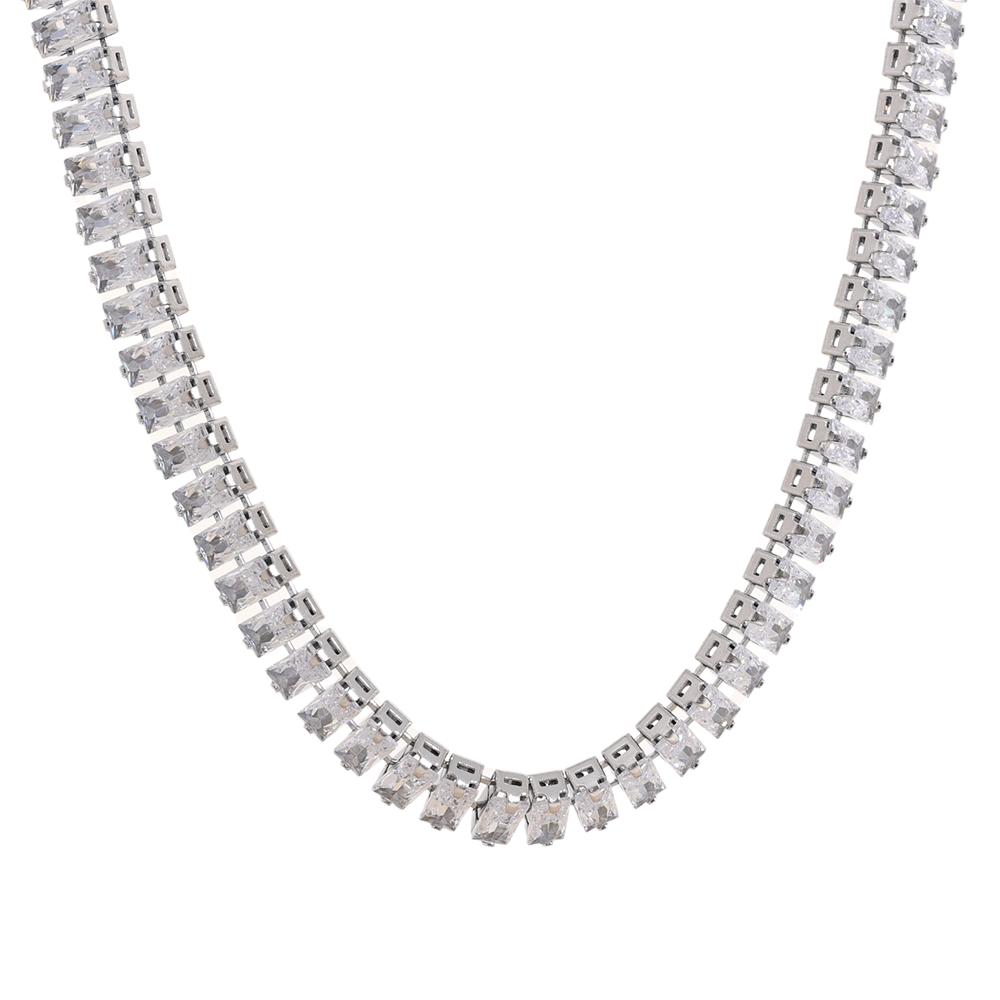 

Yhpup Pull-out Adjustable Luxury Colorful Cubic Zirconia Chain Necklace Stainless Steel Waterproof Fashion Bling Jewelry Women