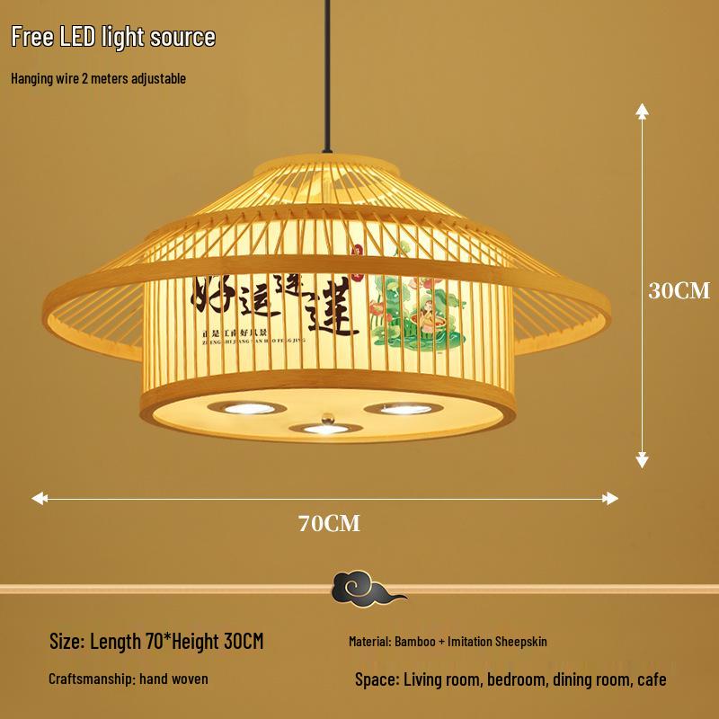 Retro Bamboo Pendant Lamp for Restaurants and Hotels - Chinese Style with Spotlight