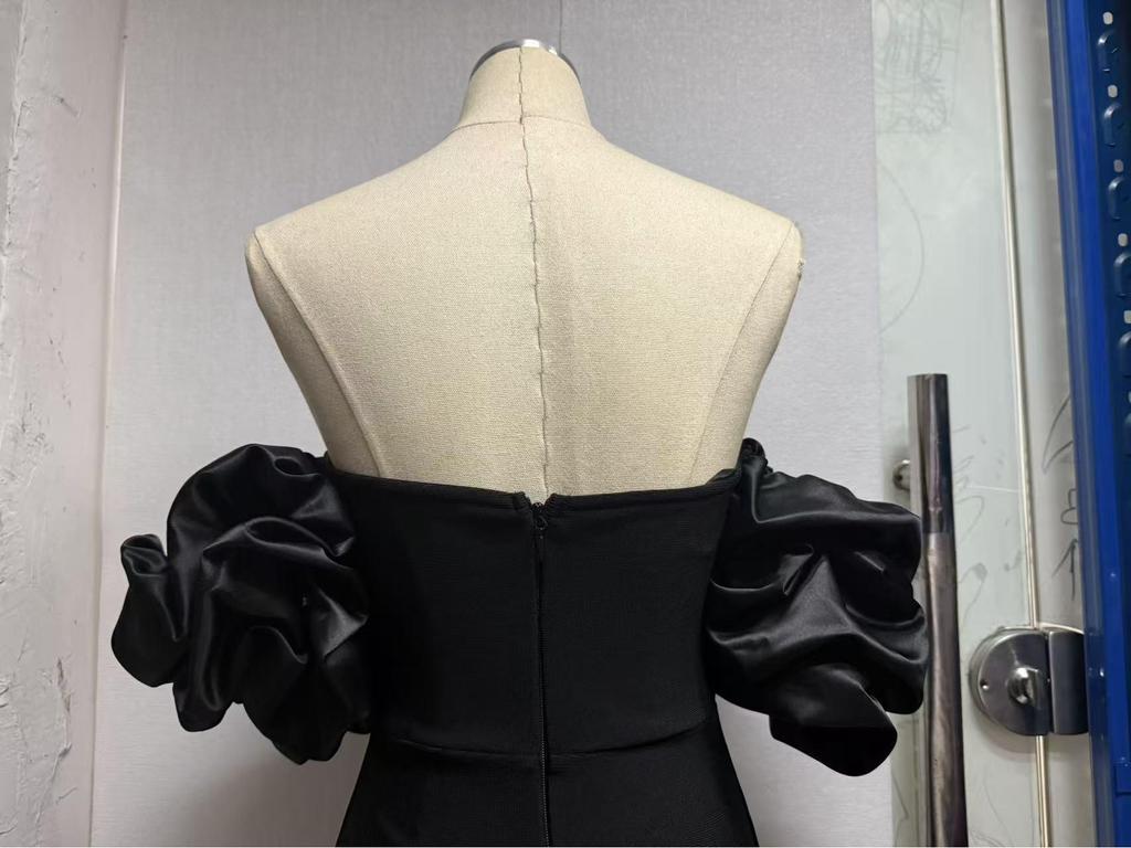 2025 Perlenbesetztes trägerloses Abendkleid mit Puffärmeln und schulterfreiem Schnitt für Damen