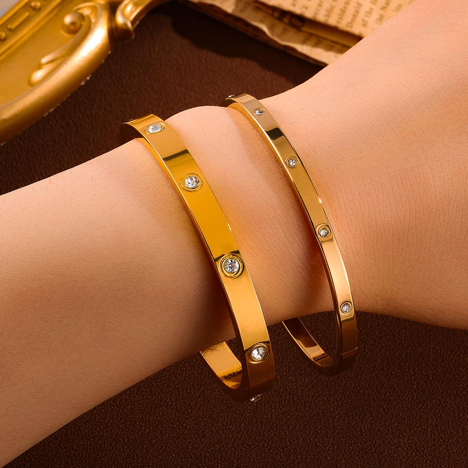 Minimalist Paslanmaz Çelik Bileklik Yuvarlak Zirkon Kakmalı Moda Takı Aksesuarı Gümüş veya Altın Günlük Kullanım Hediyeler İçin