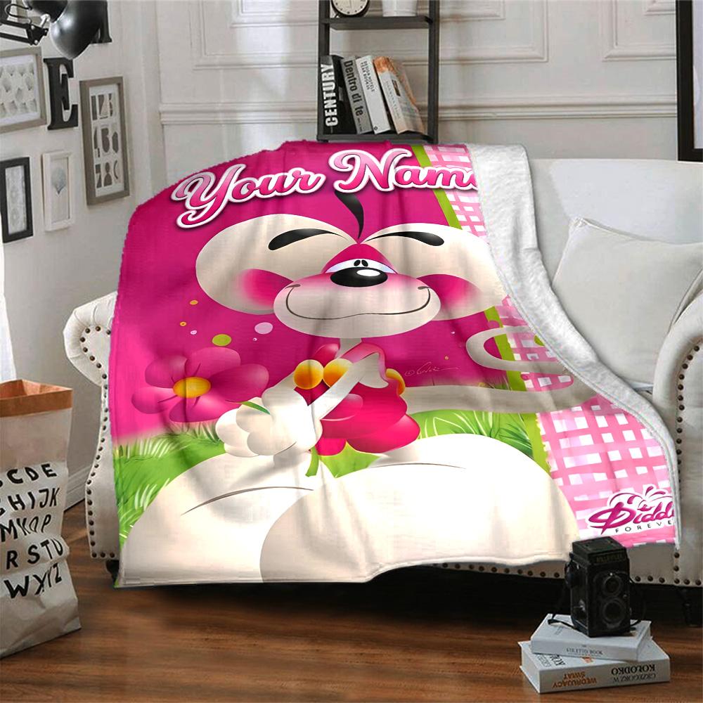 1pc Diddl Blanket with Custom Name, Gift, for Men and Women, Soft Blanket, Good for Sofa Bed Couch Travel, Lightweight Flannel Blanket