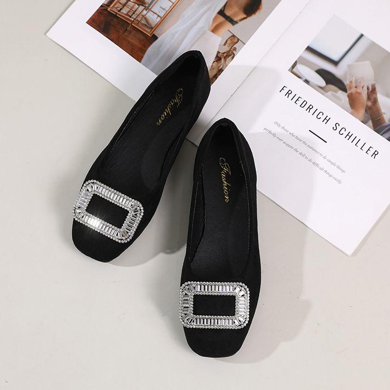 Fashion Ladies Footwear Low Heel Elegant Rhinestone Women's Flat Shoes Slip-on Black Stylish Comfortable 2025 Trend Promotion Dress 39