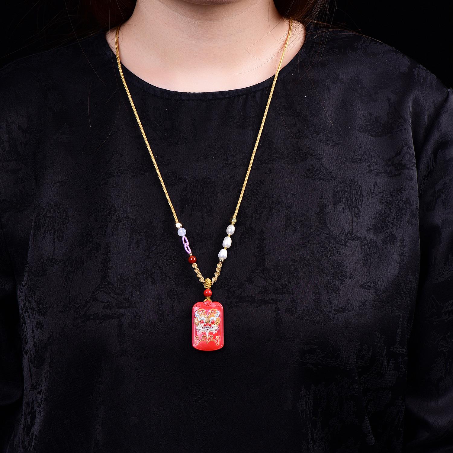 Cinnabar Pixiu Wealth Charm Unisex Pendant Necklace High Content Authentic Cinnabar (80% approx.)