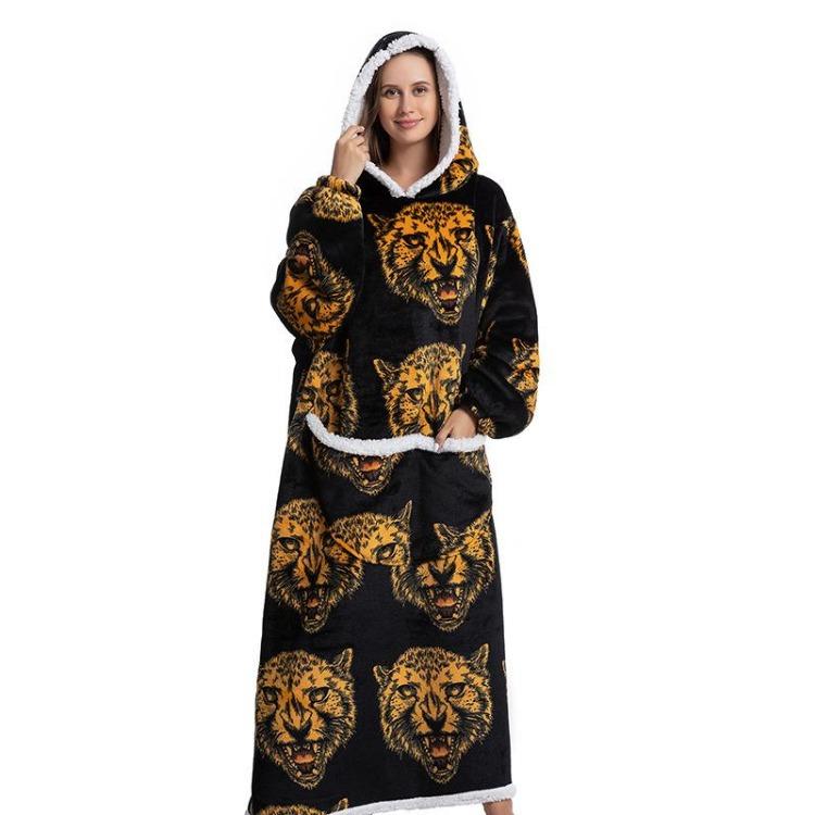 Kvinner Vinter Fleece Hettegenser Morgenkåpe Oversized Teppe med Ermer 140cm Kjempe TV Hettegensere Sweatshirts Koselig Komfortabel Varm