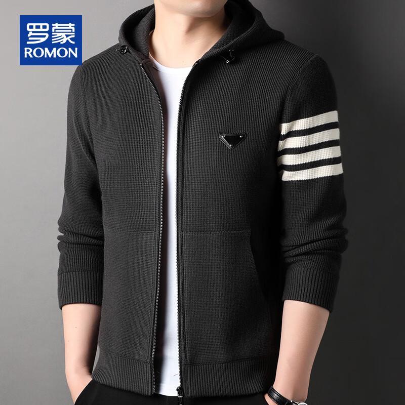 ROMON Men's Hooded Knit Cardigan Sweater