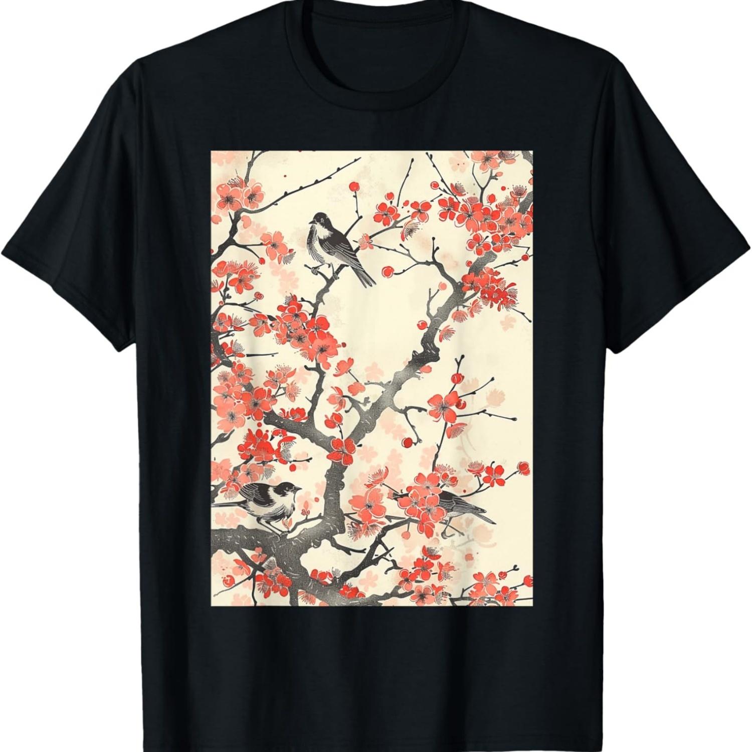 Vintage Cherry Blossom Flowers Art  T-Shirt S чёрный
