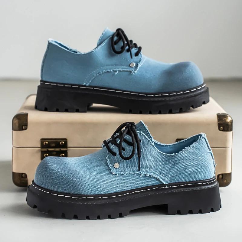Scarpe Derby da Uomo Britanniche Retrò a Punta Tonda Larga Scarpe da Uomo con Plateau per Esterno e Affari Scarpe Casual in Pelle Robuste Zapatos Hombre
