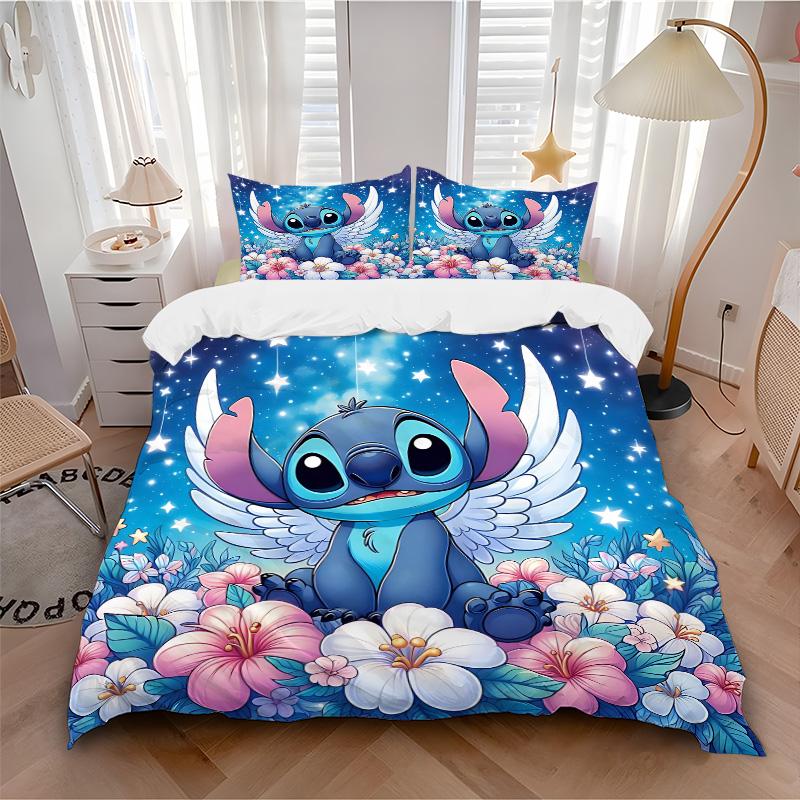 Stitch'S Magical Garden Print 3Pcs Bedding Setduvet Cover With 2 Bedropillowcase Home Birthday Gift