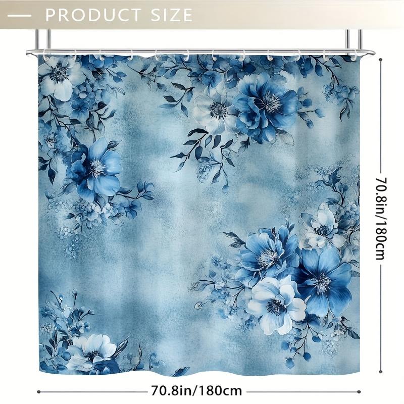 1 Stück Orientalischer Blauer Blumiger Boho-Duschvorhang, Detailliertes Design auf Gedämpftem Hintergrund, Inklusive Haken, Strapazierfähiges Polyester, Leicht zu Reinigen