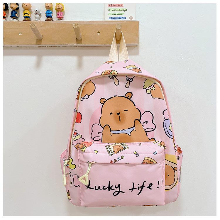 School bag cartoon school bag boys and girls cute cartoon kapibara double click press backpack