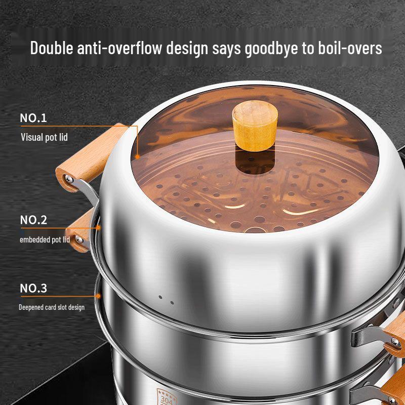 **Two-Layer Anti-Scald Handle Stainless Steel Steamer Pot**