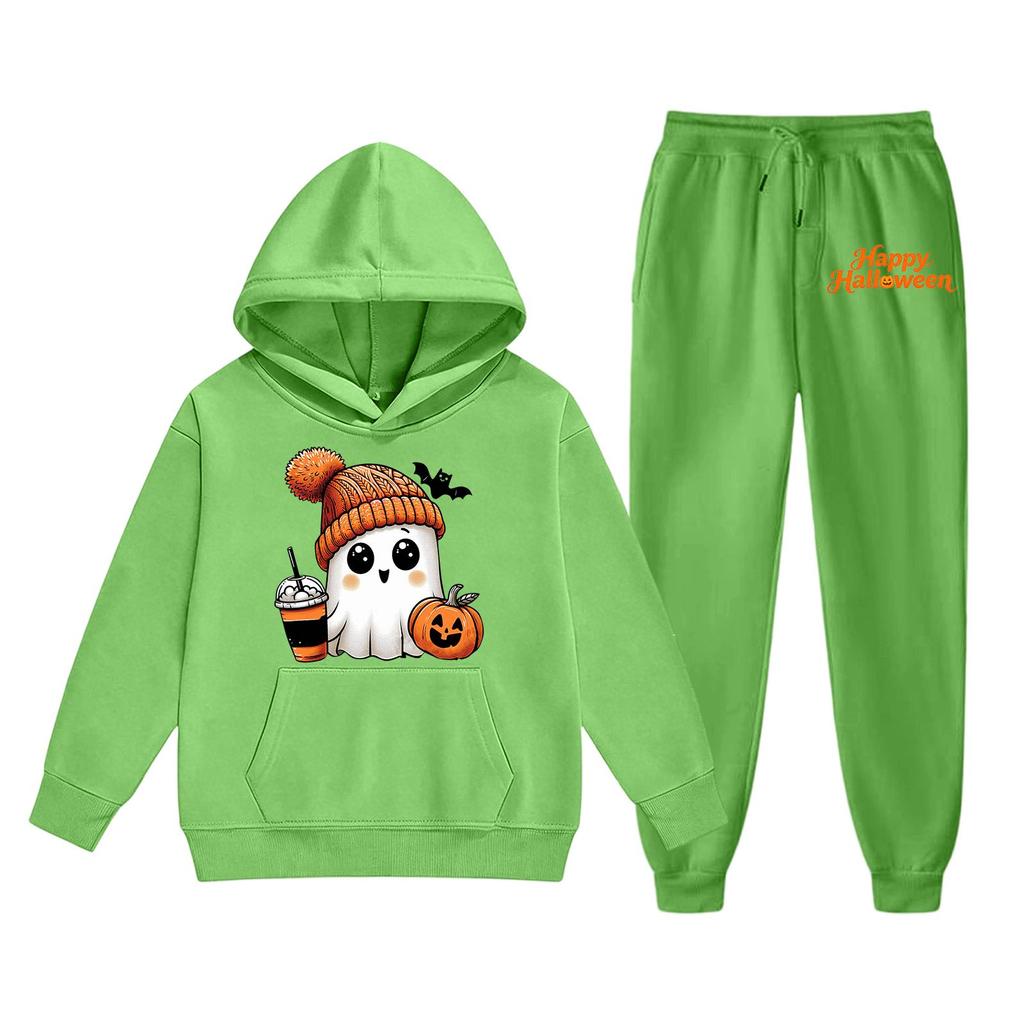 Kids Halloween Hoodie and Pants Set Long Sleeve Pullover with Fun Print Casual Outfit for Boys Girls