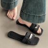 Fashion Girls Flat-bottomed Cool Slippers Summer New Niche Metal Lock Square Denim Casual One-word Slippers