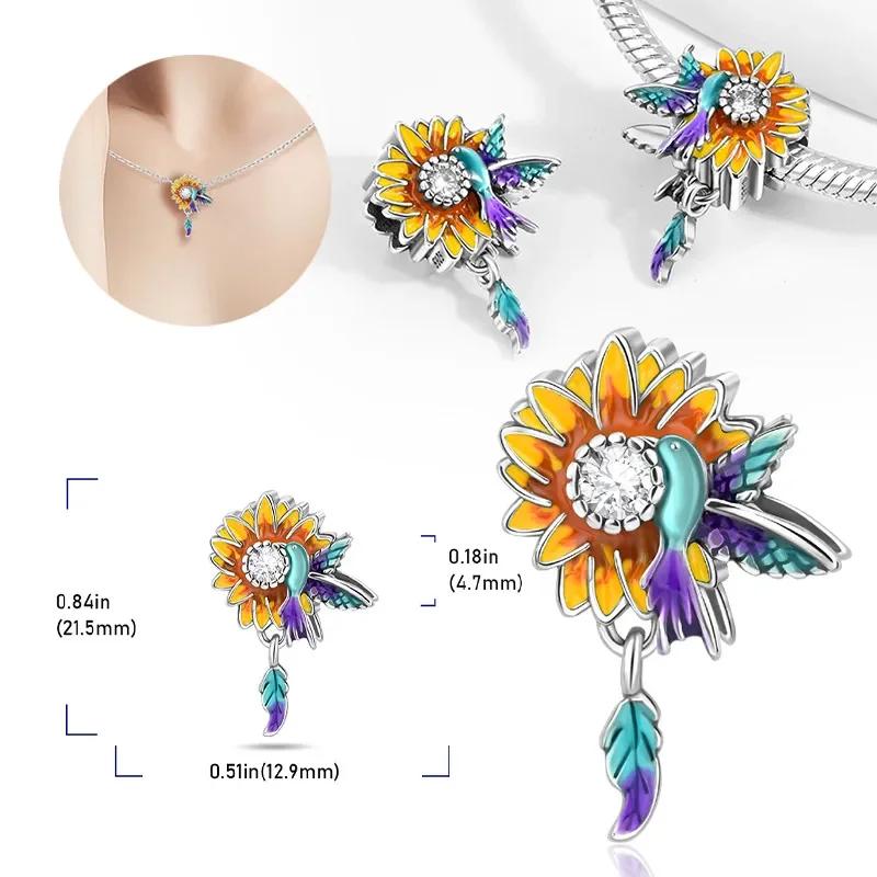 Copper Colors Colorful Pansy Daisy Flowers Butterfly Pendant Bead Fit Original Bracelet Diy Fine Jewelry Gift For Women