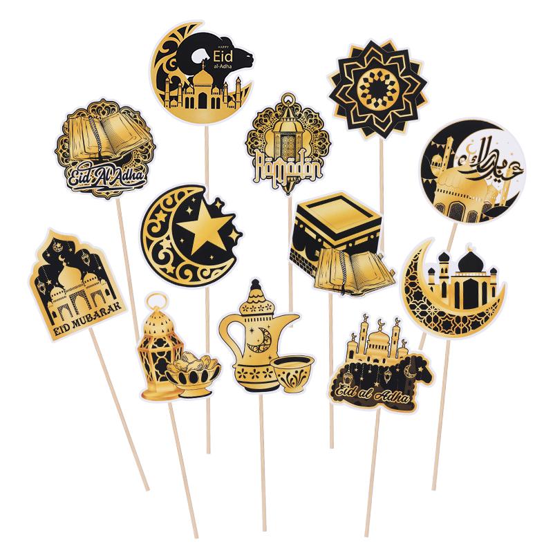 12/36Pcs Eid Mubarak Cupcake Topper Moon Star Mosque Cake Dessert DIY Decoration Islamic Muslim Party Baking Tool Ramadan 2025