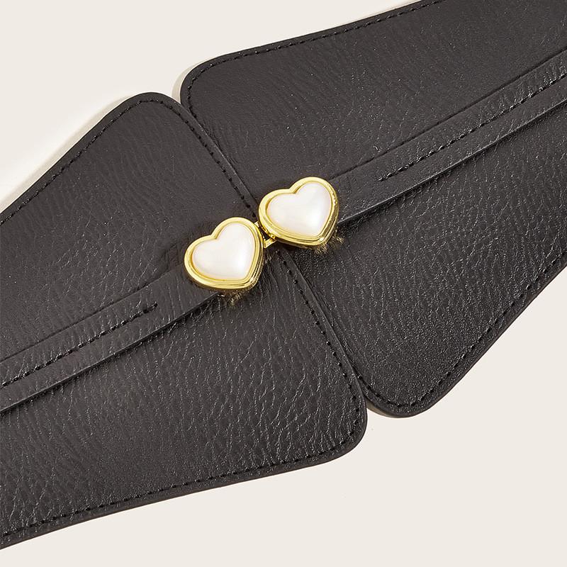 Shaped Minimally Heart Buckle Decoration Women Elasticity Wide Waist Belt