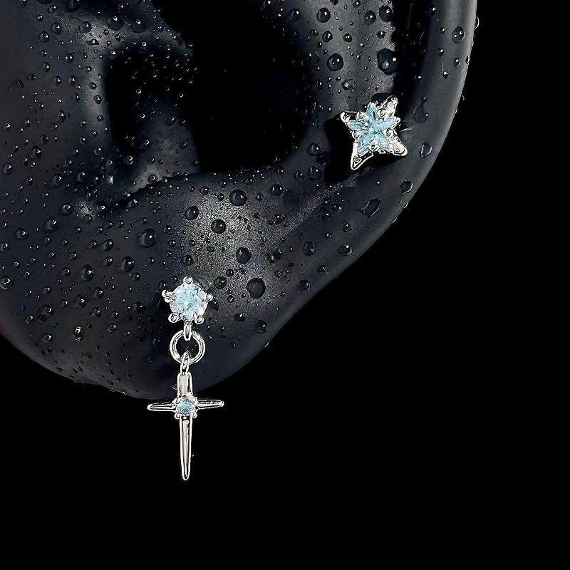 

Y2K Cute Sweet Cool Crystal Zircon Cross Star Pendant Earrings For Women Men Punk Grunge Jewelry Accessories Gift синий