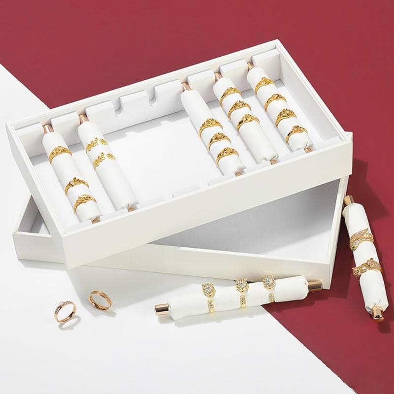 PU Leather Ring Holder Jewelry Tray with Protective Cover Professional Finger Ring Organizer for Storage and Display
