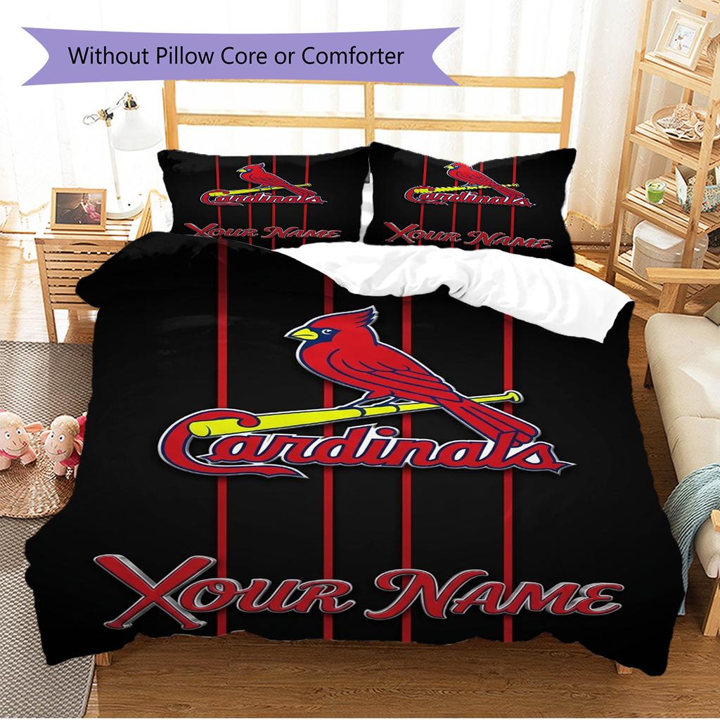 Name Custom St. Louis Cardinals Pattern Bedding Set Quilt Cover Pillowcase Home Decor Gift (1 * duvet cover + 2 * pillowcase, without core)