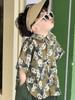Boys' Retro Floral Short Sleeve Summer Set – Trendy Korean Style Two-Piece 2025
