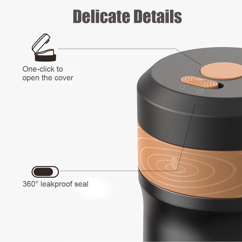 Hosioe Travel French Press Coffee Maker with 2-Layer Filter Mesh, Double-Walled Stainless Steel Vacuum Insulated Coffee Maker Cup for Coffee and Tea,