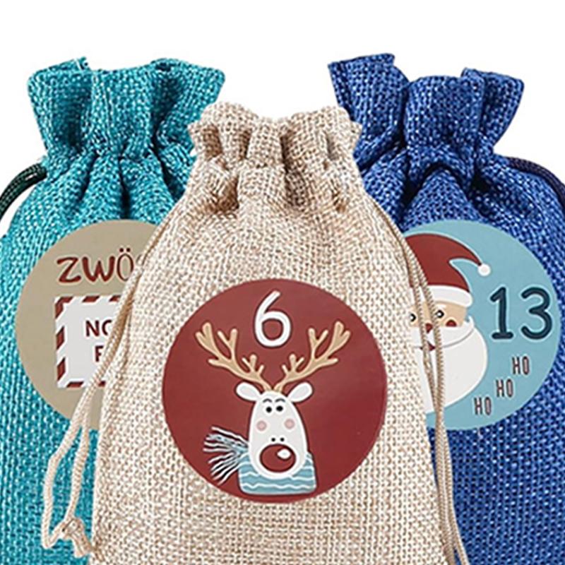 24Pcs/Set Christmas Gift Bags Christmas Advent Calendar Bag Candy Storage Pouch Diy Christmas Multi-Purpose Decoration